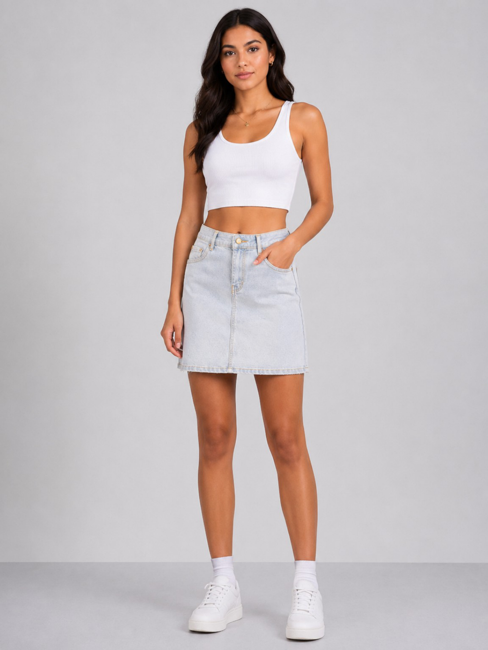Aurora Luxe High-Waist Denim Mini Skirt – Light Wash | Premium Everyday Fit