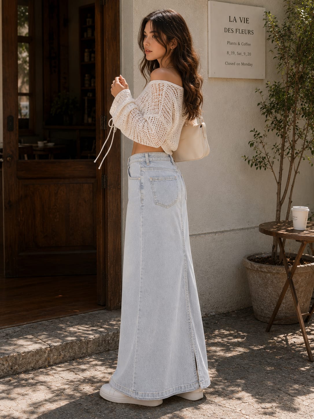 Luna Luxe High-Waist Maxi Denim Skirt – Light Wash | Premium A-Line Fit