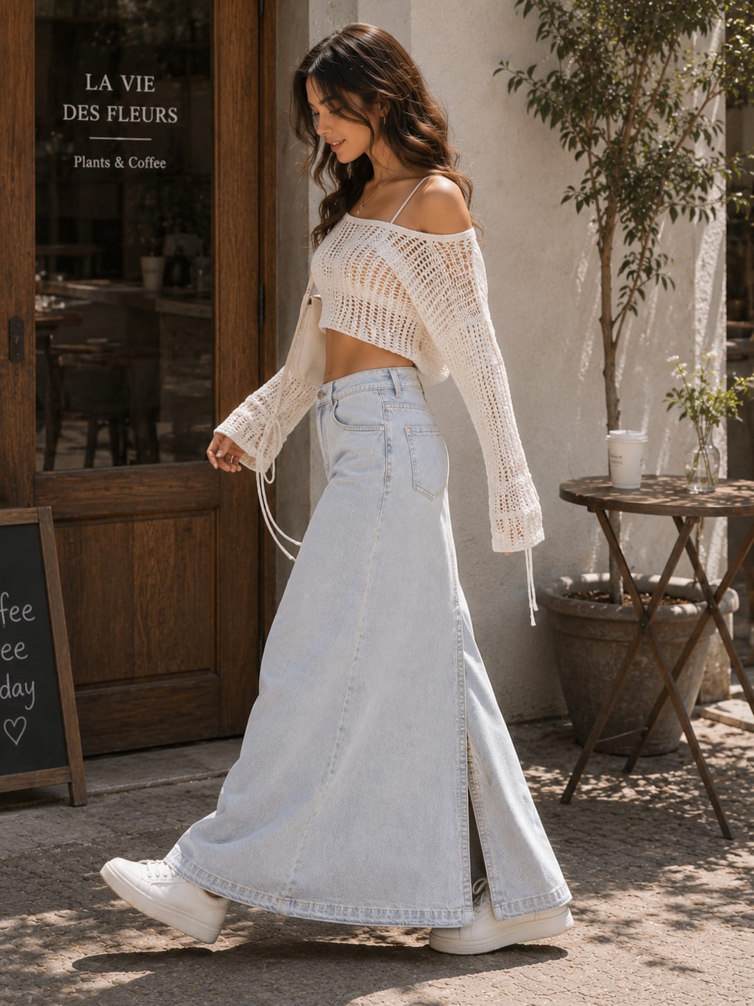 Luna Luxe High-Waist Maxi Denim Skirt – Light Wash | Premium A-Line Fit
