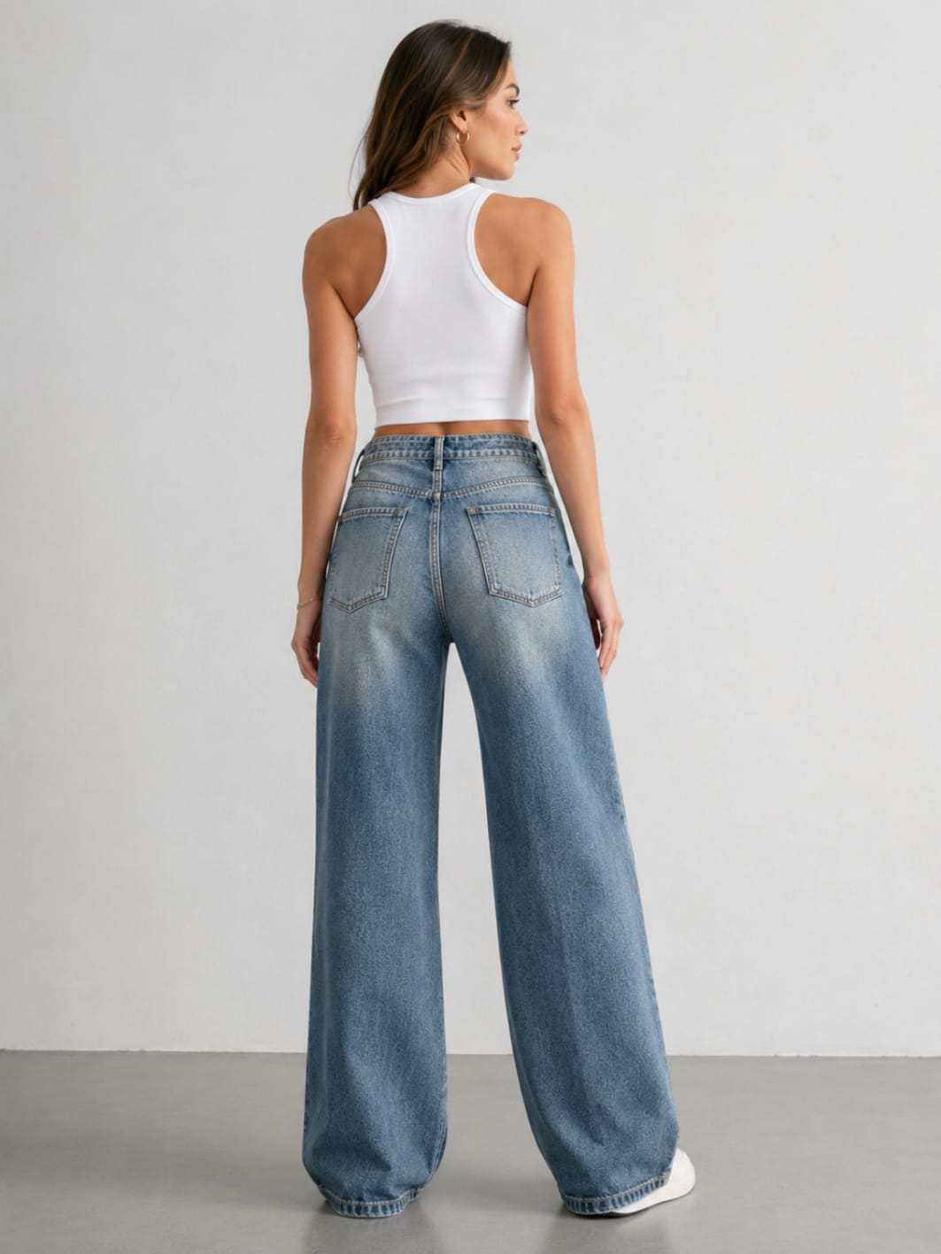 Celeste Luxe High-Waist Wide Leg Denim Jeans – Vintage Blue Wash | Premium Relaxed Fit