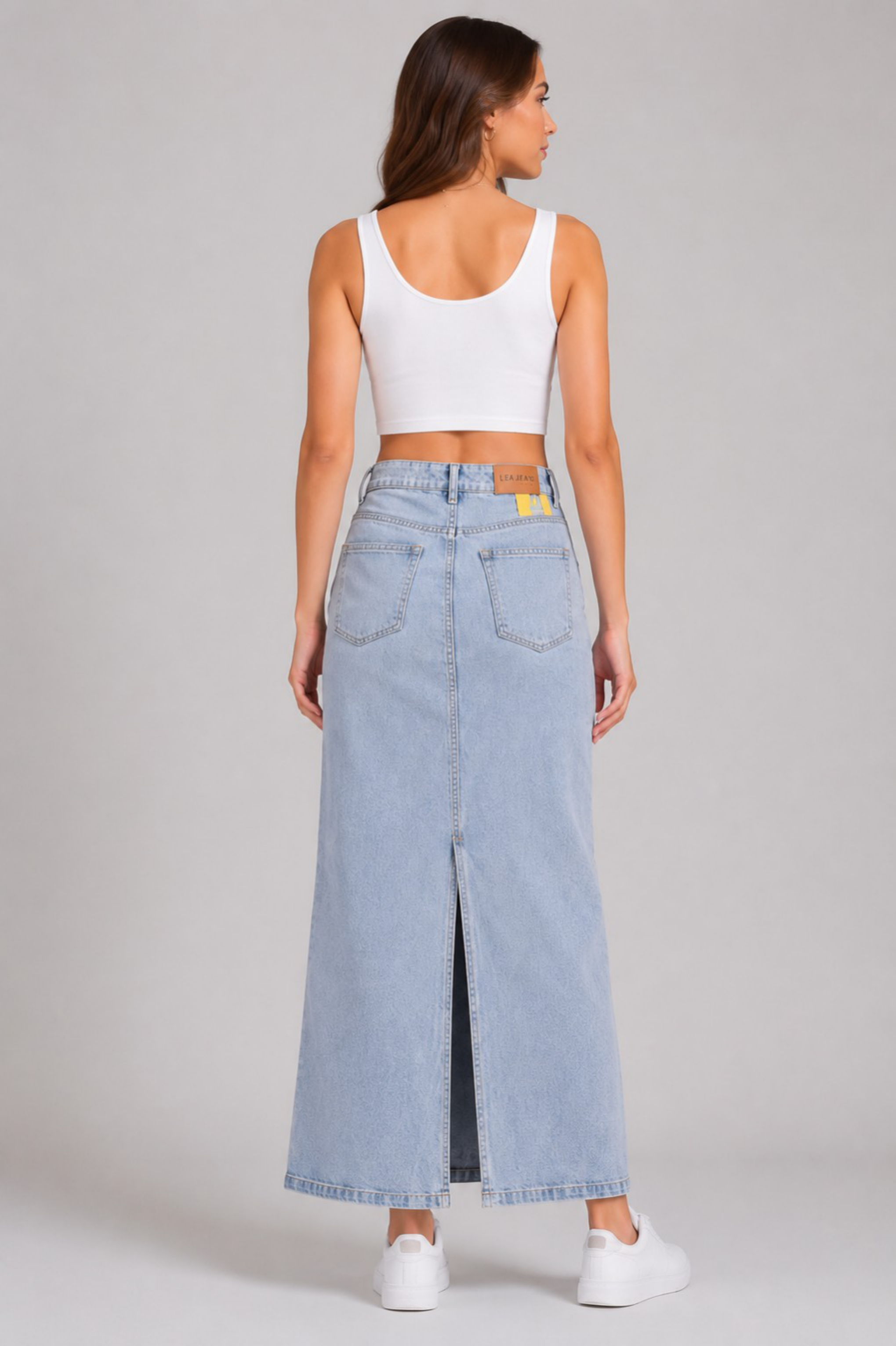 Luna Luxe High-Waist Maxi Denim Skirt – Light Wash | Premium A-Line Fit