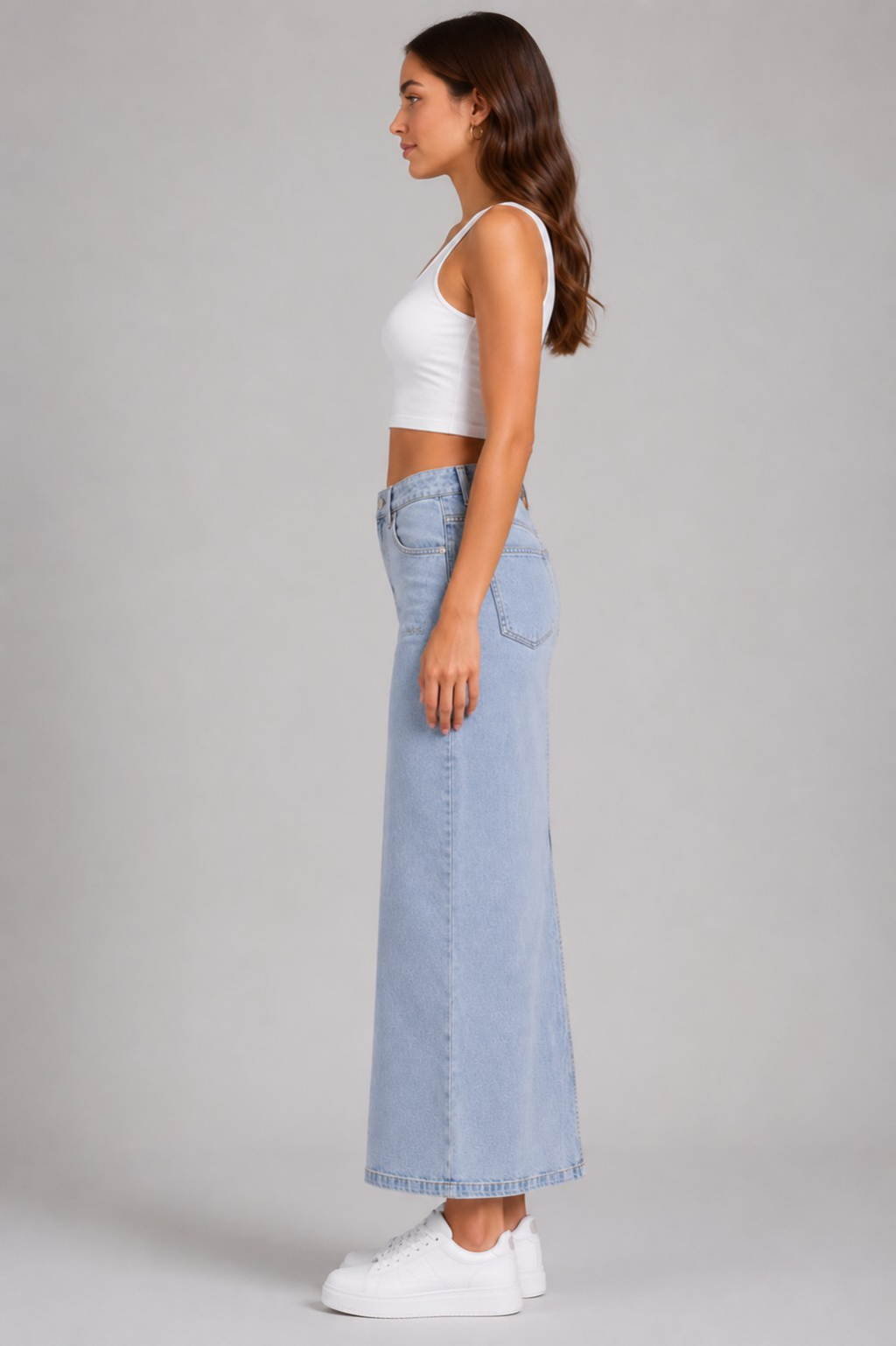 Luna Luxe High-Waist Maxi Denim Skirt – Light Wash | Premium A-Line Fit